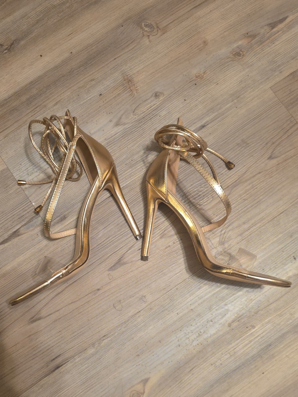 Liliana ROMA-18 Rose Gold Metallic Ankle-Tie Stiletto Heels for Women